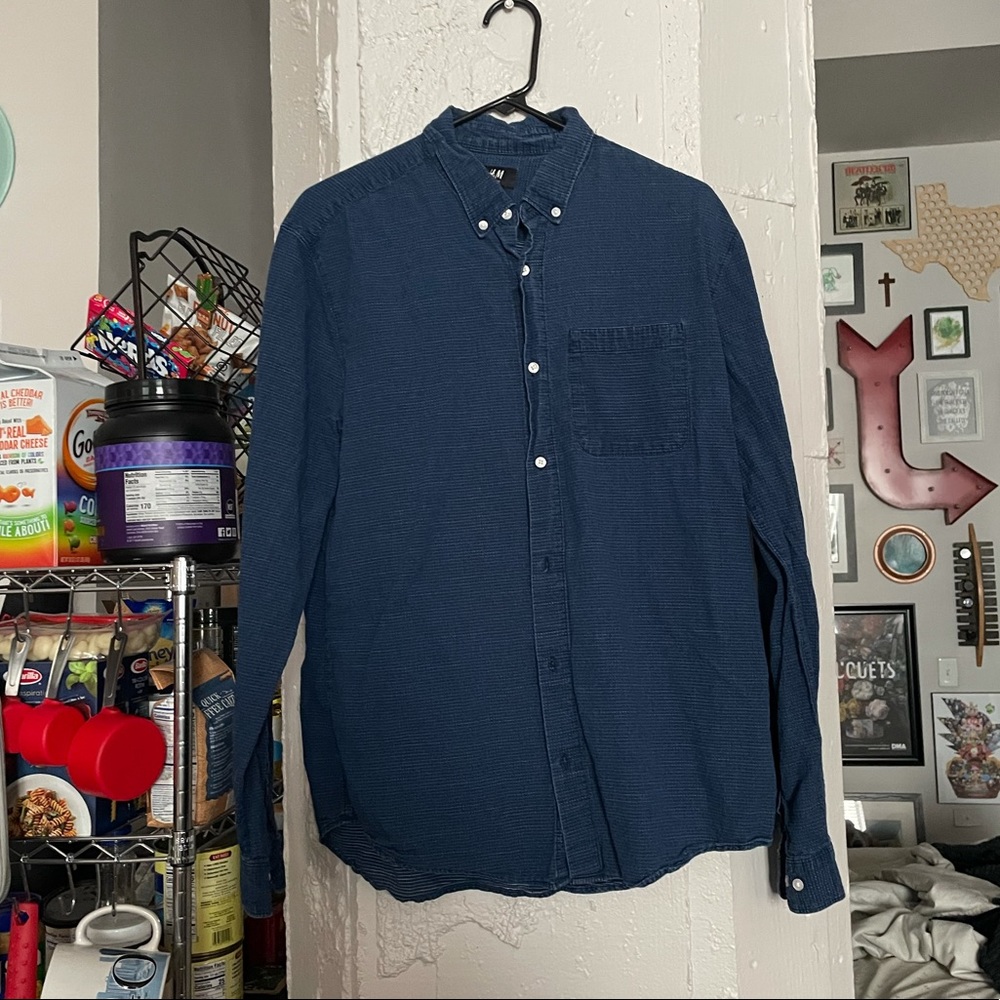 LAST CHANCE: Blue with subtle white dots button down